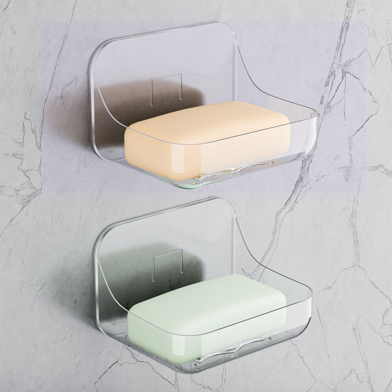 FEPTUASE Acrylic Soap Dish  2 Pcs Clear Self Draining Soap Holder  No Drilling  No Tool  Universal and Aesthetics  Waterproof  Plastic Soap Saver - Bathroom Kitchen Organizer - Image 1